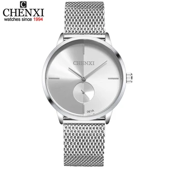 CHENXI Модный бренд Кварцевые часы для влюбленных Водонепроницаемые сетчатые часы из нержавеющей стали для мужчин и женщин наручные часы в деловом стиле 2