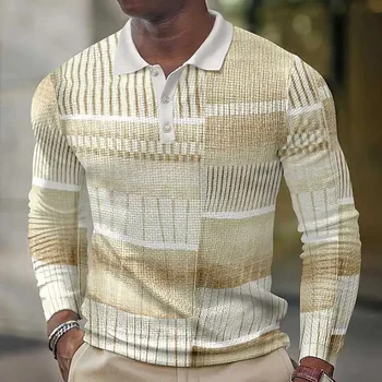 2023 Новая осенне-зимняя рубашка ПОЛО с длинным рукавом с вафельным принтом, мужской топ
