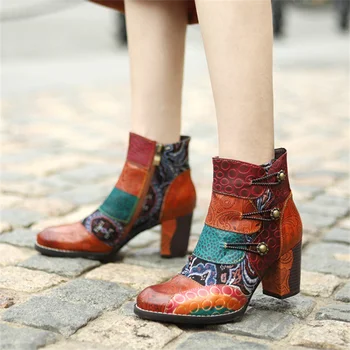 Модная женская обувь из натуральной кожи Four Seasons, сшитая модными и удобными короткими женскими ботинками на толстом каблуке 21
