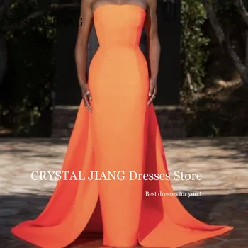 Винтажные длинные оранжевые атласные вечерние платья без бретелек без рукавов с накидкой 