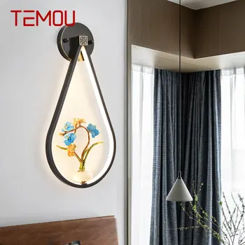 Латунный настенный светильник TEMOU в китайском стиле, светодиодный Винтажный Креативный светильник-бра с Орхидеей, Декор для дома, Гостиной, Спальни