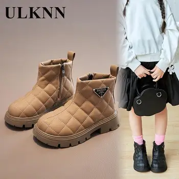 Детская хлопчатобумажная обувь цвета Хаки Для отдыха, Противоскользящая обувь, черные модные ботинки для девочек, короткие сапоги с мягкой подошвой для маленьких мальчиков, противоскользящие женские короткие ботинки