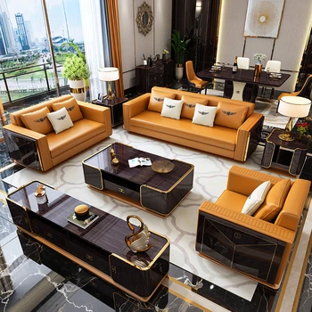 Три роскошных итальянских дивана Bentley light класса люкс из натуральной кожи для семейной гостиной, гостиничный диван