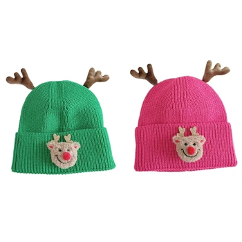 Универсальная вязаная шапка, стильная теплая шапка, вязаная шапка для родителей и детей, шапка с оленьими рогами для активного отдыха осенью и зимой