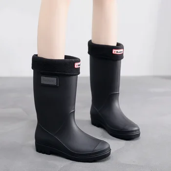 Женская резиновая обувь на платформе, непромокаемые ботинки из ПВХ, весенние ботинки для женщин, водонепроницаемые рабочие ботинки, непромокаемые ботинки средней длины 23