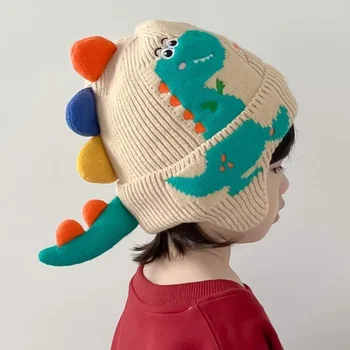 Зимняя Детская Вязаная шапка с милым Динозавром, теплая шапка для мальчиков и девочек, Мягкая Ветрозащитная шапка для улицы, детская шапка 7