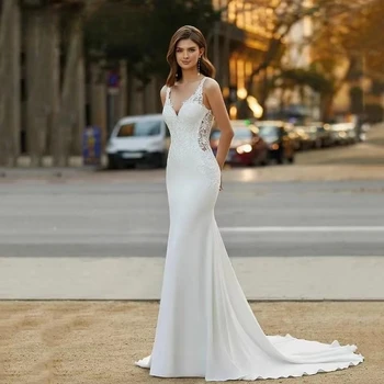 Свадебное платье с V-образным вырезом, без рукавов, Длинное свадебное платье 2023, Роскошная вышивка на пуговицах, Vestido De Noiva По индивидуальному заказу 12