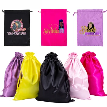 Атласная сумка на заказ, атласные упаковочные пакеты для парика, атласная сумка на шнурке, атласная сумка для волос, атласные сумки для парика для упаковки наращенных волос, 5 шт. 17