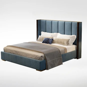 Итальянская светлая роскошная двуспальная кровать, модель виллы, постмодернистская высококачественная кожа верхнего слоя, большой размер 10