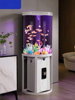 Полукруглый аквариум для рыб в гостиной, небольшой экологичный акриловый аквариум для ленивых рыб без воды, роскошный аквариум с подсветкой 19