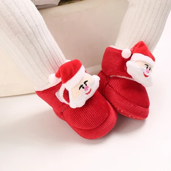 0-18 м, Бархатная утепленная красная теплая обувь для новорожденных девочек - Зимние ботинки Санта-Клауса для малышей, обувь для малышей
