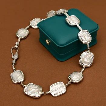 GG Jewelry Пресноводный культивированный белый квадратный жемчуг Кеши, покрытый серебром 925 пробы, колье-чокер для повседневной свадебной одежды
