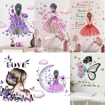 Красивые наклейки для девочек на заднюю стену, красочный декор комнаты для спальни, съемные наклейки из ПВХ, художественное оформление дома 4