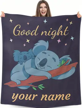 Персонализированное одеяло из коалы с именем, мягкое пушистое теплое одеяло для дивана-кроватки, темно-синее милое покрывало, подарки для девочек и мальчиков 21