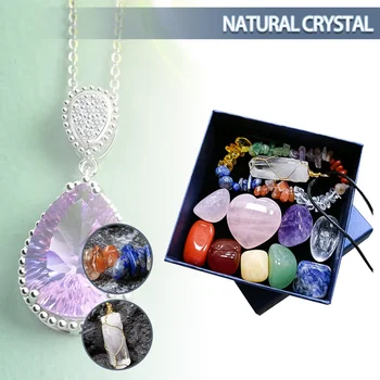 Кристаллы, Целебные камни, Набор драгоценных камней, ожерелье из камня Чакры, браслет с коробочкой, Целебный блеск для кристаллов для декора в стиле Фэн-шуй