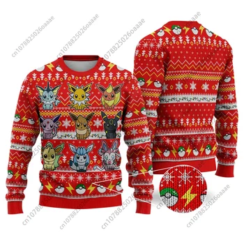 Покемон Иви, Уродливый Рождественский свитер, Аниме Пикачу, Рождественский свитер для мужчин, женщин, аниме Пикачу, толстовка с круглым вырезом 20