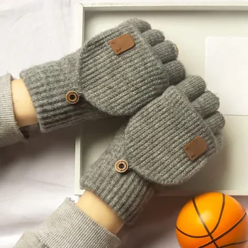 1 пара вязаных перчаток с откидной крышкой, Шерстяные перчатки с открытыми пальцами, зимние теплые рукавицы без пальцев, утолщение сенсорного экрана 19