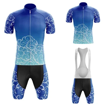 Комплект мужской велосипедной майки Wind Series, черный/синий, двухцветный, с коротким рукавом и шортами-нагрудниками, гелевая дышащая прокладка, Майо Ciclismo Hombre 13