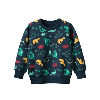 2024 Зима, новая детская толстовка, пуловер с рисунком динозавра, топ, толстовки для мальчиков, повседневная бархатная детская одежда с длинными рукавами 16