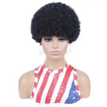 Женский парик африканского происхождения, черный короткий пушистый кудрявый парик, женский парик африканского происхождения 23