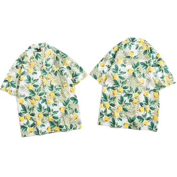 Винтажная Гавайская рубашка с коротким рукавом, летняя пляжная рубашка для отдыха, одежда, рубашка с цветочным принтом в стиле Харадзюку, пара повседневных кардиганов 21