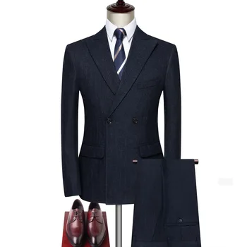 Новинка зимы 2023, мужской деловой повседневный костюм, комплект из двух предметов 18