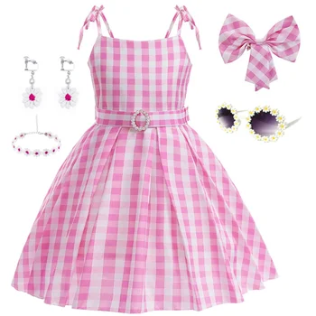 Платья для девочек, детское летнее милое розовое платье в клетку, праздничное платье принцессы, повседневная одежда от 4 до 13 лет 21