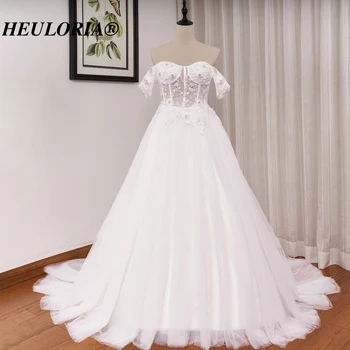 Элегантное свадебное платье трапециевидной формы HEULORIA с открытыми плечами, расшитое бисером, платье невесты с длинным шлейфом, свадебное платье Robe De Mariee 14