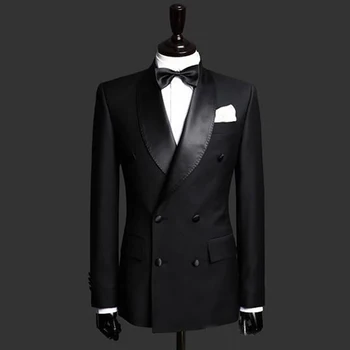 Мужские костюмы 2023, Черный Двубортный Жакет С отворотом из Шали, Цельное Пальто, Весенний Блейзер Trajes Elegante Para Hombres 19