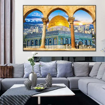 Плакат мечети Масджид Акса, украшение дома, Иерусалим, Палестина, Купол Скалы, холст, живопись, Исламский Декор мусульманской комнаты 5