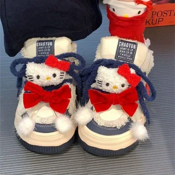 Хлопчатобумажная обувь Mniso Sanrio hello Kitty, Нишевый дизайн, теплая обувь на флисовой подкладке, Зимние студенческие кроссовки tenis de mujer 19