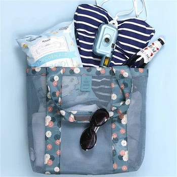 Переносная сетчатая сумка большой емкости, многоразовые сумки для хранения детских игрушек, пляжная сумка для плавания, женский органайзер для макияжа, сумка для покупок 23