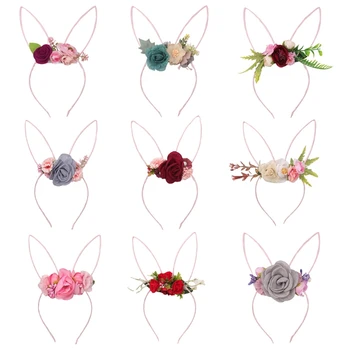 Пасхальные повязки на голову с цветочным узором в виде кролика для детской тематической вечеринки 16