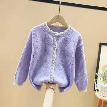 2021 Осенний Тонкий свитер для девочек-подростков, детские Однотонные кардиганы, свитера, Вязаный свитер для девочек, куртка, одежда для малышей J208 23