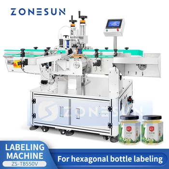 Автоматическая машина для прикрепления этикеток к бутылкам с неправильным многоугольником ZONESUN, Диспенсер для наклеек, машина для нанесения этикеток ZS-TB550V 2