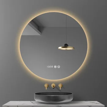 Круглое зеркало 70 см с 3-х цветной регулируемой подсветкой С умным декоративным зеркалом для защиты от запотевания в спальне отеля со светодиодной подсветкой в ванной комнате 6