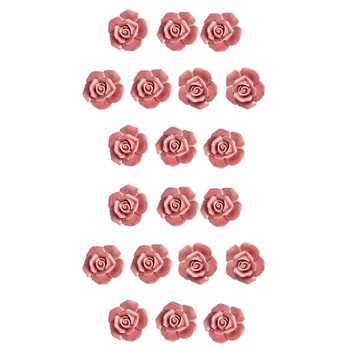 Акция! 20 шт Керамические винтажные дверные ручки с цветочным рисунком розы, ручка кухонного ящика + шурупы (розовый)