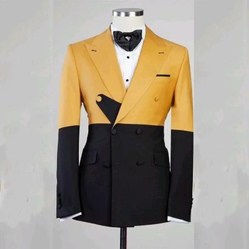 Модный дизайн, желто-черный костюм для мужчин, деловой блейзер для официальных вечеринок, Смокинг для жениха, Цельнокроеная куртка, брюки, Костюм Homme 20