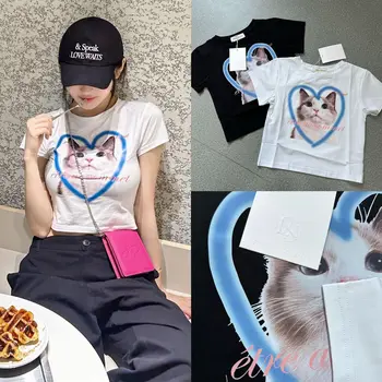 Йех Шухуа 예슈화 То же самое, корейская футболка с короткими рукавами и принтом кота в виде возлюбленной Y2k Harajuku Y2k Top 3