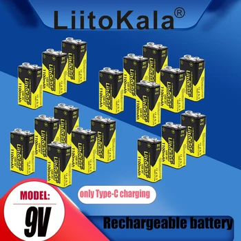 24ШТ LiitoKala Type-C USB 9V 1100mAh литий-ионная Аккумуляторная Батарея 6F22 9V Литий-ионная Аккумуляторная Батарея для Радиоуправляемой Модели Вертолета, Игрушки с Микрофоном 18