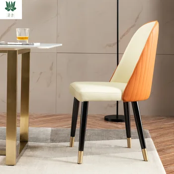 339 Современный простой обеденный стул домашний скандинавский легкий роскошный стул со спинкой Итальянский гостиничный ресторан креативное кожаное кресло столик-подставка 3