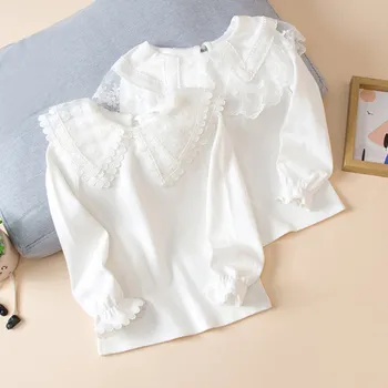 новая поставка, детская белая кружевная рубашка для девочек от 3 до 11 лет, милая одежда для девочек, хлопок, весна-осень 110-160. 19