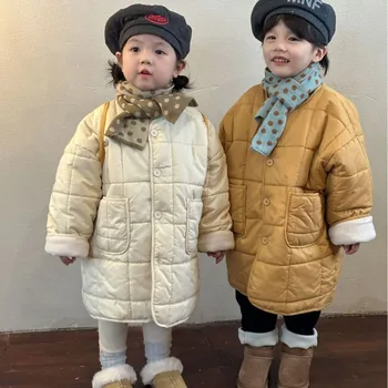 Зимние детские длинные пальто с хлопковой подкладкой, парки для мальчиков, утепленные меховой подкладкой теплые куртки для девочек 20