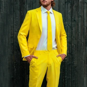 Костюм Ярко-желтый Свадебный мужской костюм 2024 года Приталенный мужской смокинг Из двух частей Официальный костюм для выпускного вечера на заказ Костюм жениха 21