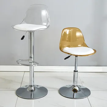 Современные минималистичные барные стулья с возможностью поворота на 360 градусов Табуреты для кухни, бара, кафе, Высокие ножки барного стула, Прозрачная спинка 5