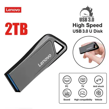 USB-флешки Lenovo объемом 2 ТБ, мини-металлическая карта памяти реальной емкости, черная ручка-накопитель, Креативный бизнес-подарок, Серебряный U-диск для хранения 6