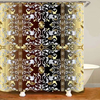 3D Роскошные занавески в виде греческого ключа из черного золота с меандром, набор штор для ванной, современный геометрический декоративный коврик для ванной 23