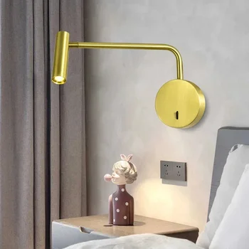 Современные светодиодные настенные светильники с переключателем, вращающаяся светодиодная лампа для чтения, Золотой настенный светильник, внутреннее освещение в гостиной, прикроватная лампа для спальни 5