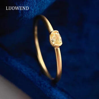 LUOWEND Кольца Из Желтого Золота 18 Карат Классический Дизайн INS Стиль Настоящее Натуральное Обручальное Кольцо с Желтым Бриллиантом для Женщин Свадебные Украшения 6