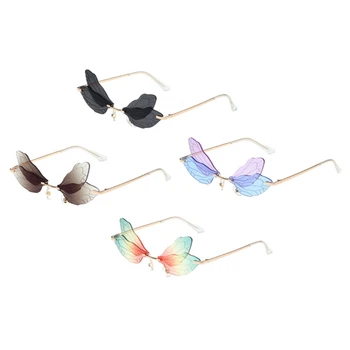 4 пары солнцезащитных очков Fairy Wing Dragonfly Без оправы, Женские и мужские солнцезащитные очки для вечеринки с градиентом 22